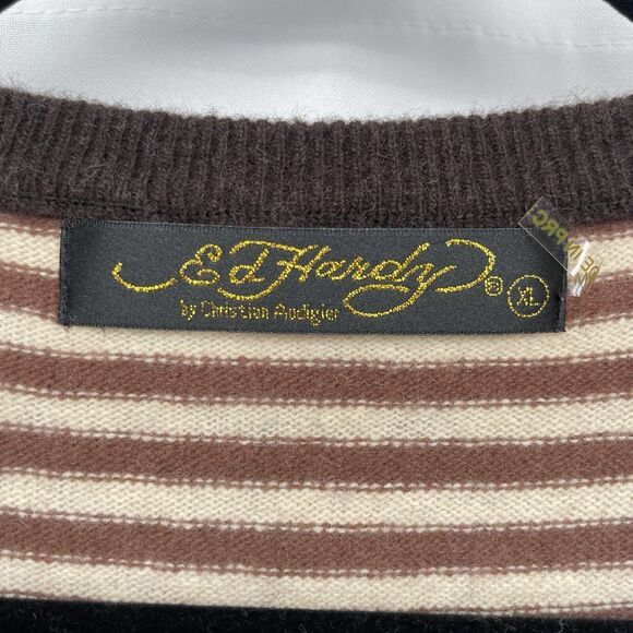 Ed Hardy by Christian Audigier Size XL Wool Blend Pullover Sweater V-Neck Unisex - Picture 4 of 6